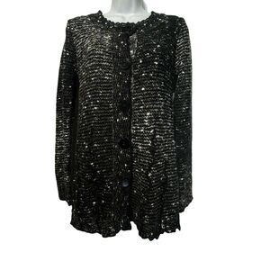 vertigo Paris black white speckled knit button up sweater